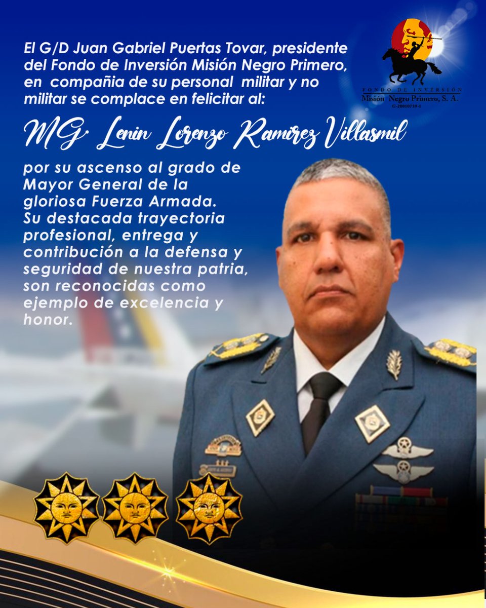 Negro1ro_FANB's tweet photo. Felicidades por su merecido ascenso al grado de Mayor General de nuestra gloriosa Fuerza Armada.

Honor y Gloria!

Leales Siempre!!!

#somosfanb #FIMNPSA #fanb #ascensos #mayorgeneral https://t.co/6RgFxUj8RU