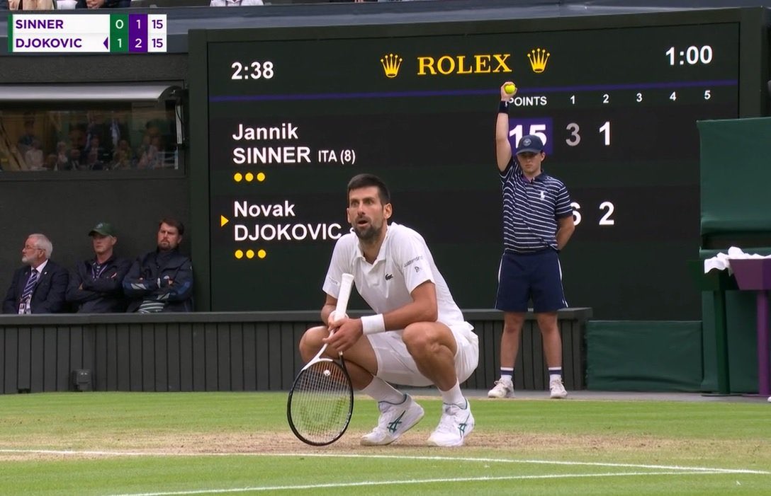 Is the Umpire competing against the iron willed champ <a href="/DjokerNole/">Novak Djokovic</a> or <a href="/janniksin/">Jannik Sinner</a> ?
#hindrance #Wimbeldon