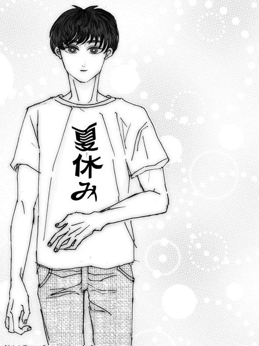 慣れない洋服頑張りました。  夏休みTシャツです。