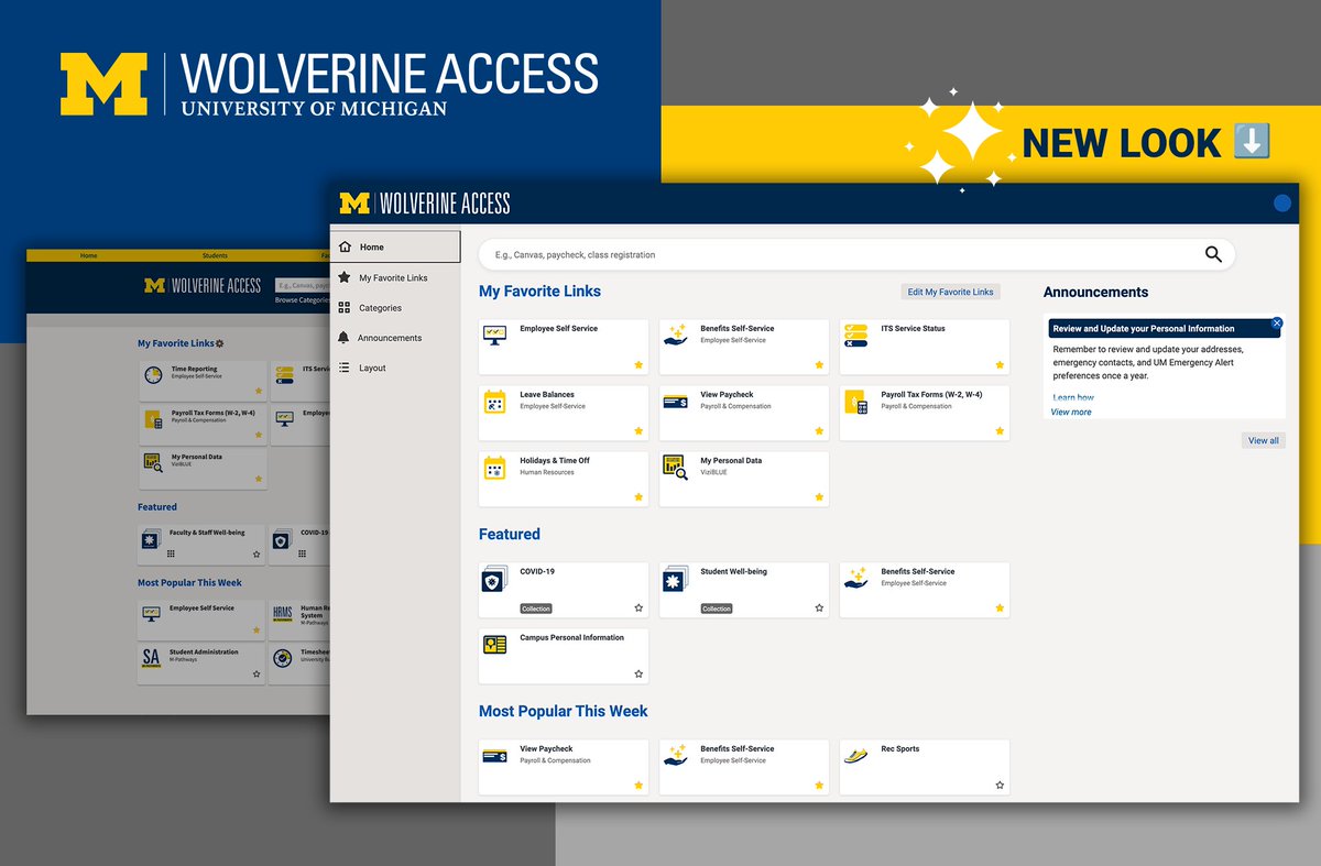 umichTECH's tweet photo. Bookmarking your favorite university tools? Good news! Your previous bookmarks and favorites carry over with the Wolverine Access interface updates. Visit the ITS website for all the details. https://t.co/J75Mih3C0y #WolverineAccess https://t.co/aXoltV1ioo