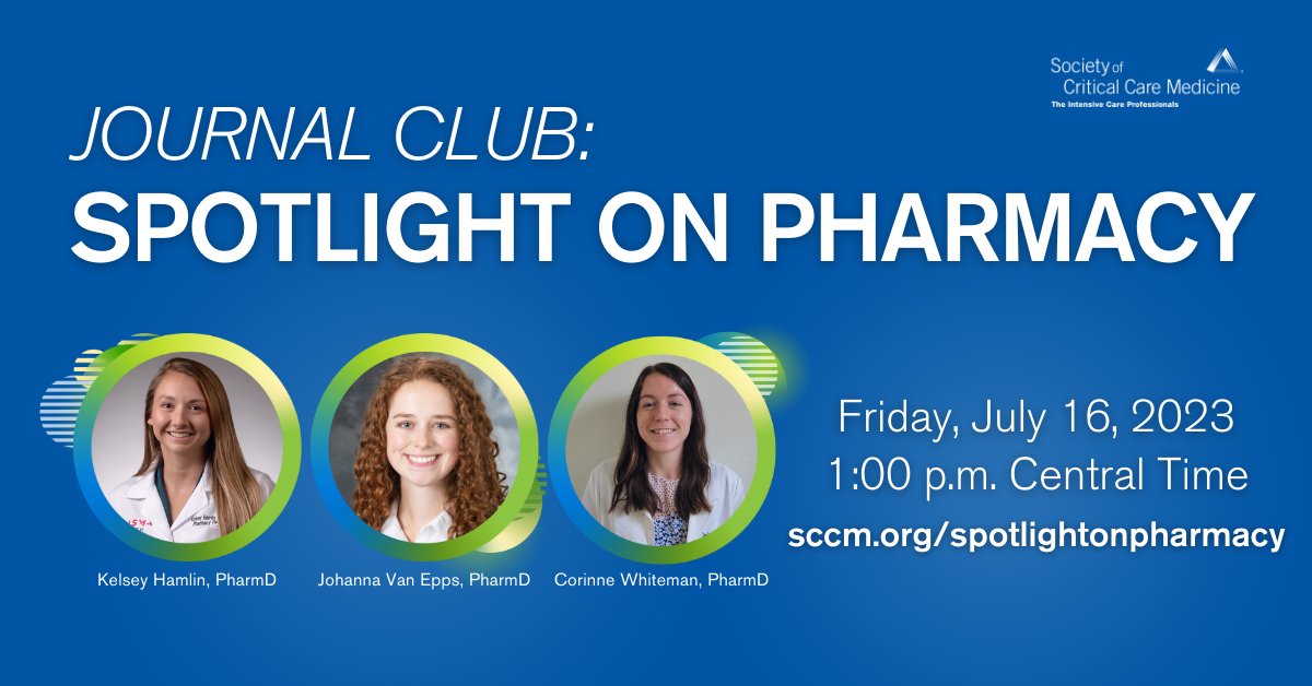 SCCM's tweet photo. Register now for the next Spotlight on Pharmacy webcast! Topics include the INTERACT3 Trial, hydrocortisone with vs. without fludrocortisone in septic shock, and prehospital tranexamic acid for severe trauma: https://t.co/n4cbmEARrK
#sepsis #pharmicu #sccmcppjc #SCCMSoMe https://t.co/8R28FLiVwd