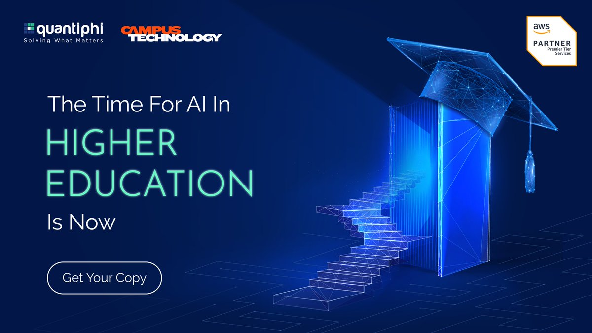 Quantiphi's tweet photo. The Time for #AI in #HigherEd is NOW! Explore how AI is transforming student experiences, personalized learning, and groundbreaking research. 
Download our insightful asset on #ResponsibleAI in education with @awscloud here: https://t.co/7i5shJSdX4 https://t.co/4B0QRsP2oc