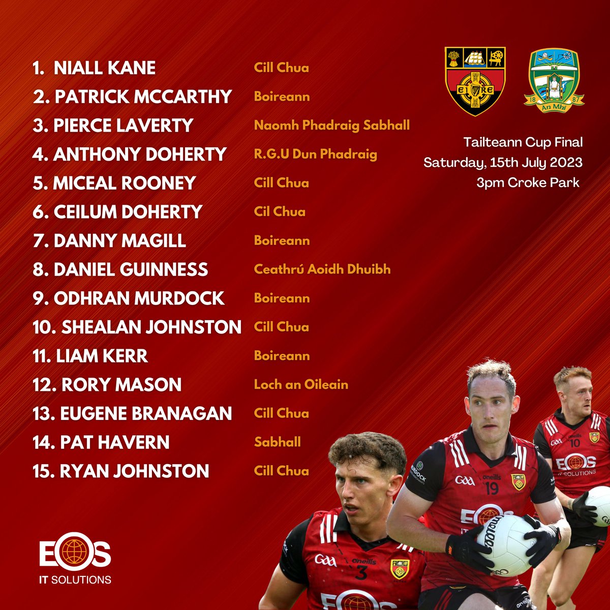 1️⃣ day to go ⏳

🏐 In 24 hours Down will take the field at Croke Park bidding for Tailteann Cup glory

👉🏻 Here is the starting XV to face Meath 🔴⚫️