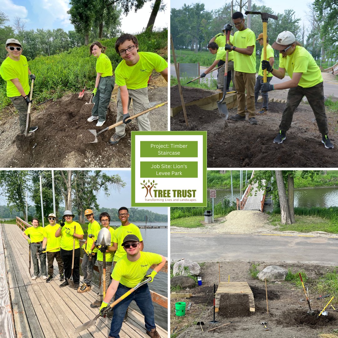 TreeTrust's tweet photo. Tree Trust's Summer Youth Employment Program is making amazing progress πͺ on this new timber staircase at Lion's Levee Park overlooking the Mississippi River in St. Paul Park, Minnesota.
#paidtraining #skilledtrades #summeryouthprogram https://t.co/l6SLIOIHQK