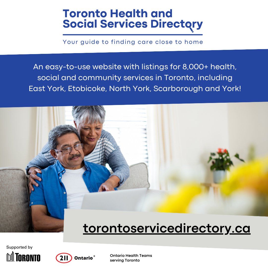 Looking for health, social and community services in Toronto but don’t know where to start? Check out the Toronto Health and Social Services Directory, where you can search 8,000+ service listings: torontoservicedirectory.ca