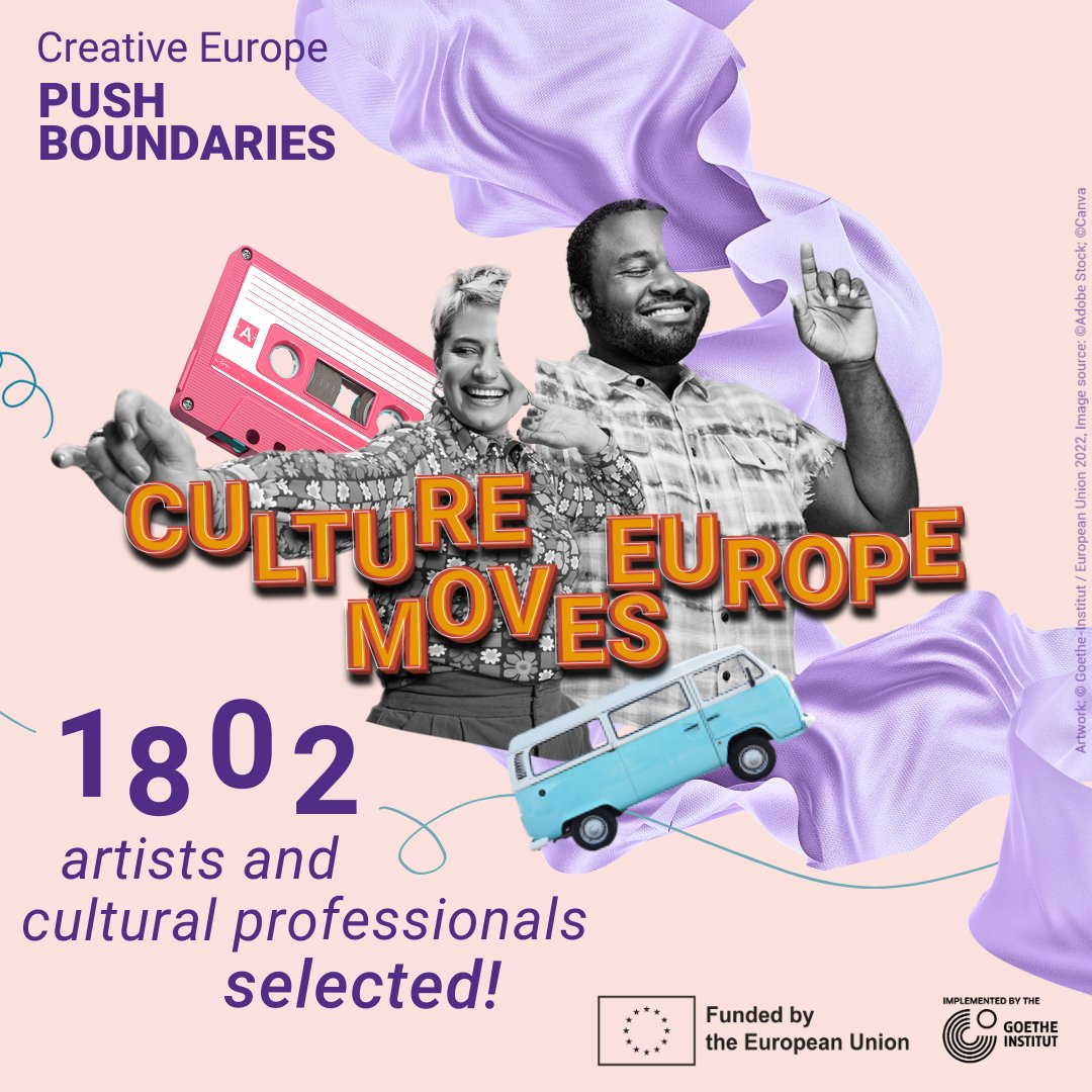 On the first Call for Individual Mobility we selected projects from 1802 artists and cultural professionals!
That's more than 250 grantees per month 🎉

Thank you all for applying and spreading the word about #CultureMovesEurope!