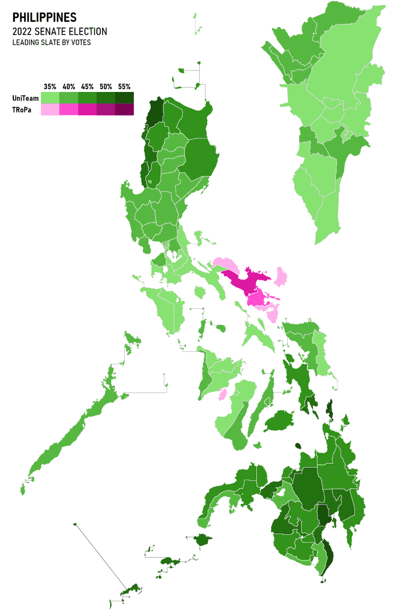 2022 Philippine Senate election Map showing the leading slate by votes in each province/city.