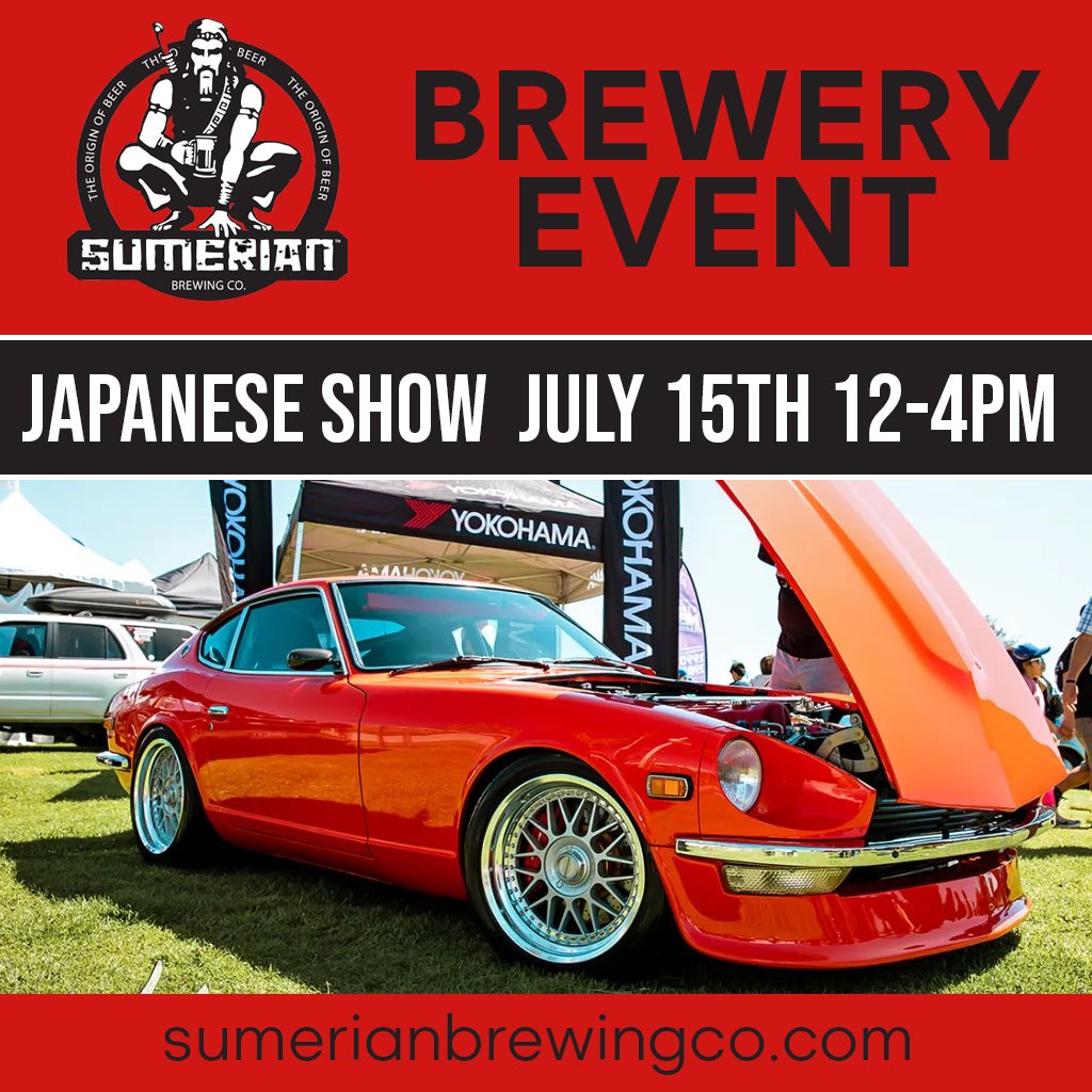 SumerianBrewing's tweet photo. Get ready for an adrenaline-filled weekend at as we present not just one, but two thrilling car events back-to-back! Saturday, July 15th 12-4 P.M. and Sunday, July 16th 12-4 P.M.  @SumerianBrewing 🗓️🏁 https://t.co/E2TYY8MfLI