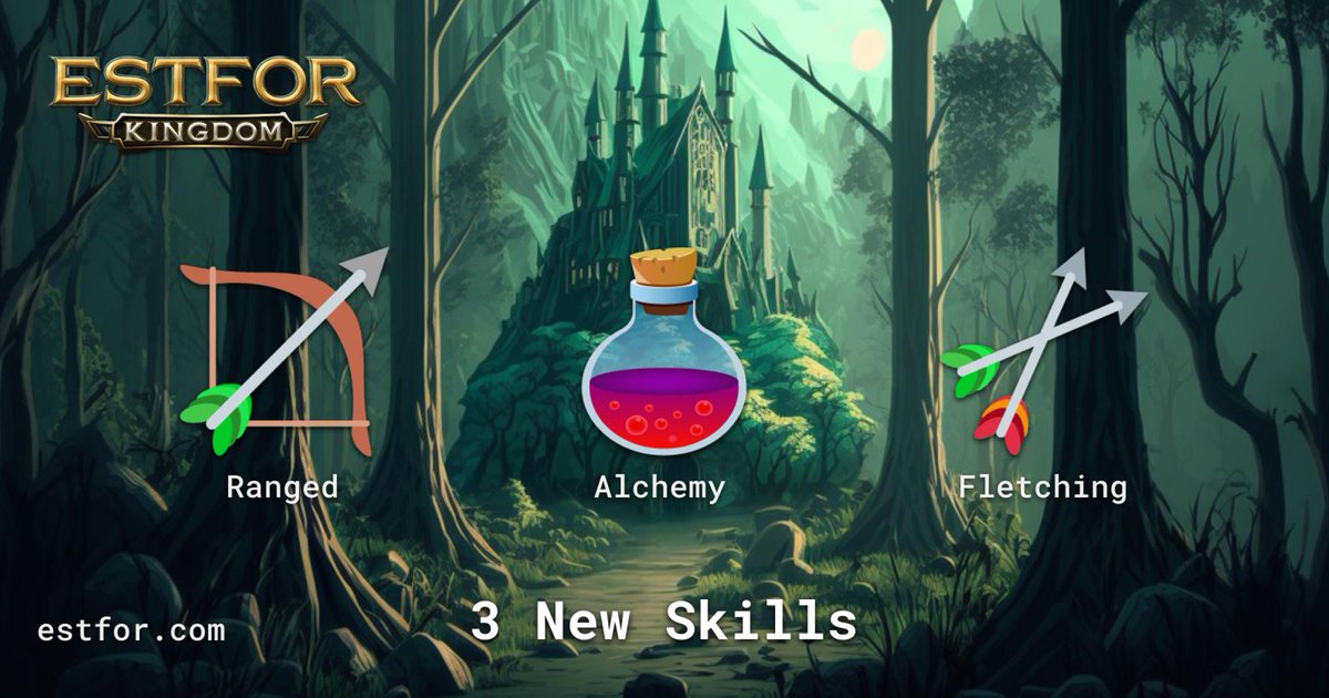 🚀 Exciting news for Estfor Kingdom Beta! Prepare for an EPIC update with three new skills: Ranged, Alchemy, and Fletching! Unleash your combat prowess, craft powerful scrolls, and create deadly bows & arrows. Adventure awaits in Estfor Kingdom! #EstforKingdom 1/4