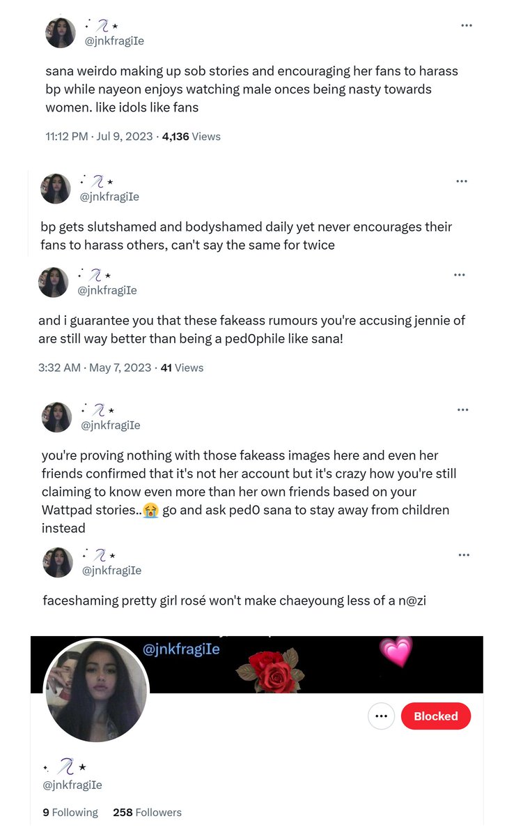 protecttwice_'s tweet photo. 🚨 MASS REPORT 🚨

@/jnkfragiie
🔗https://t.co/2kOwk5hnnR

Maligns NY, SN, and CY.

📌 Report &amp; block. Don't engage
> Someone else → Harássment→ InsuIting or name-caIling→ Race, gender...→ Add tweets→ Add context→ Submit

Please RT.
#TWICE #ONCEs #ProtectTWICE https://t.co/26ajW4WliR