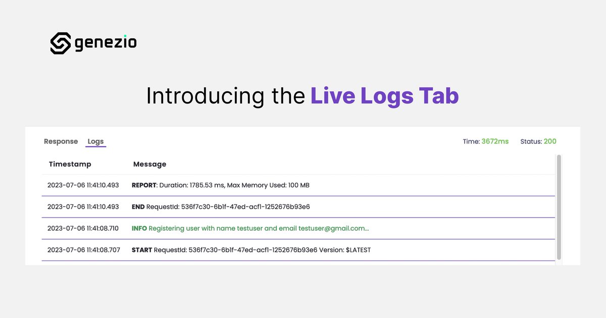 genezioai's tweet image. A much requested feature is finally here! The test interface has now a live logs tab. Check it out and let us know what you think!➡️ app.genez.io/auth/signup

#genezio #live #logs #test #interface