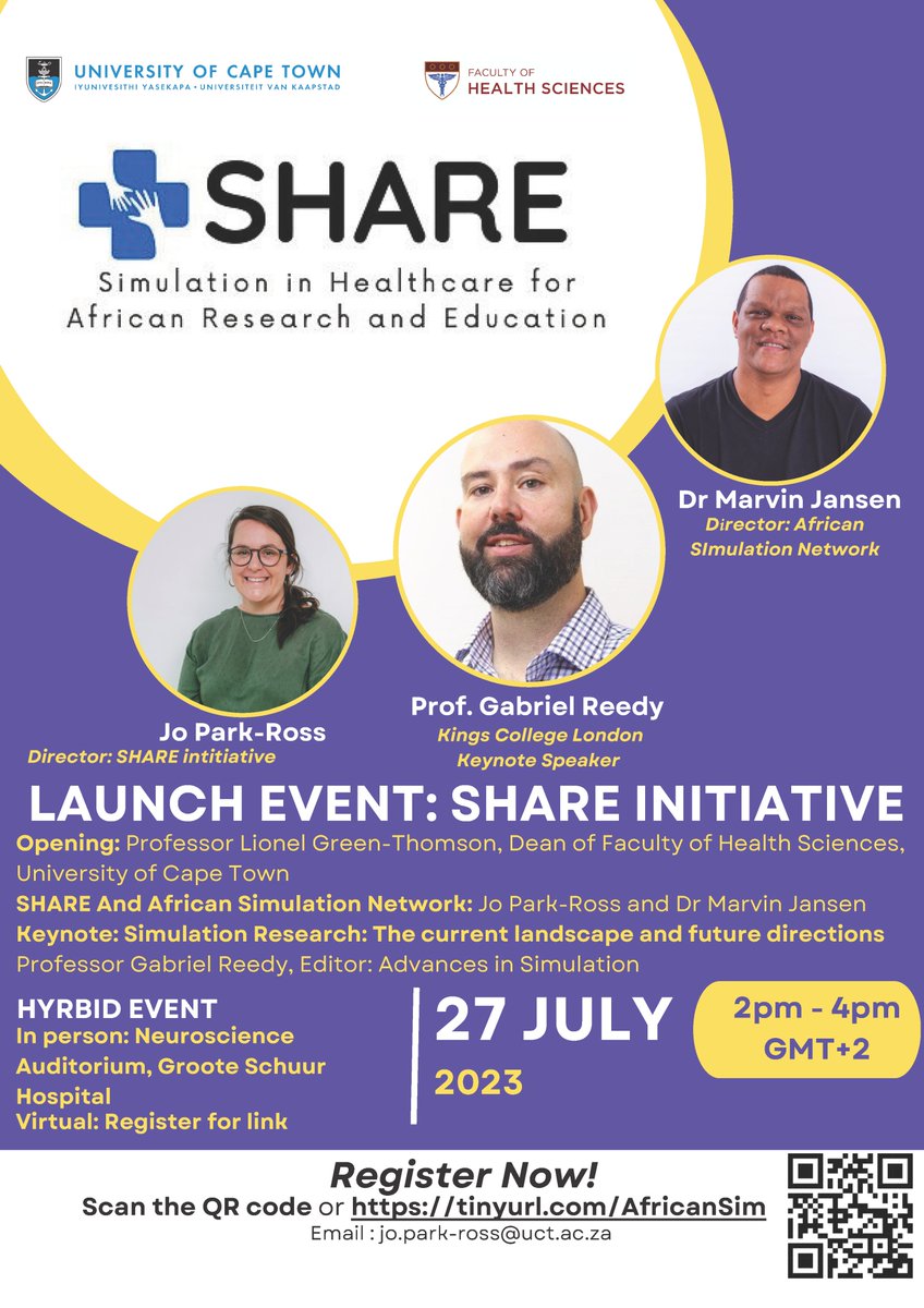 Join us for the launch of the Simulation in Healthcare for African Research and Education (SHARE) initiative, and to meet members of the @afrisimnetwork to keep growing the simulation community in Africa. Register here: tinyurl.com/AfricanSim