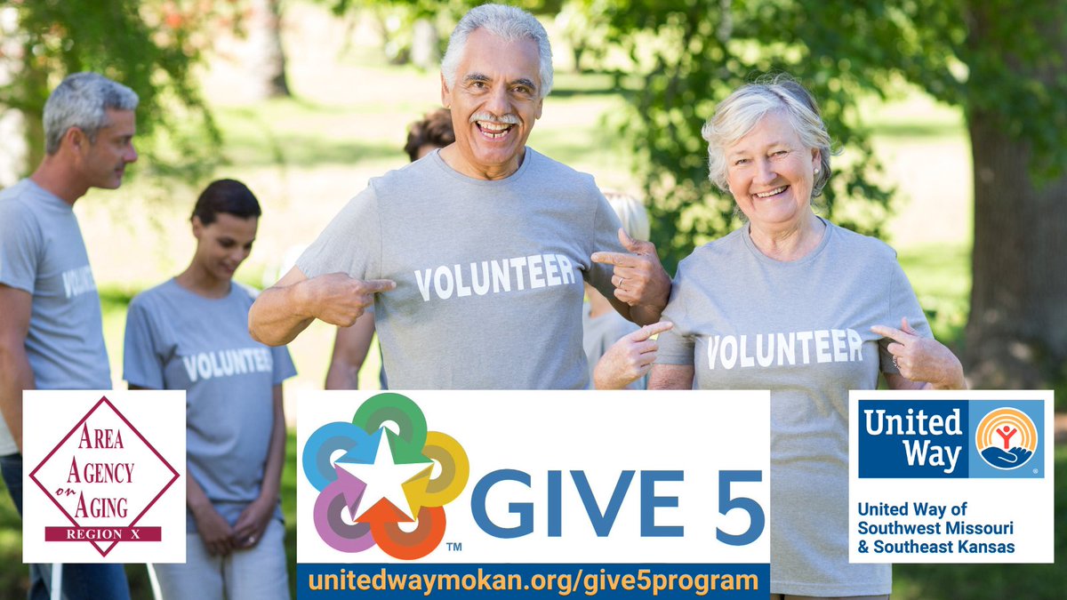 UnitedWayMoKan's tweet photo. Give 5 is a free United Way of Southwest Missouri and Southeast Kansas program, in partnership with the @aaaregionx. Current and soon-to-be retirees learn about the problems facing their communities and how they can help make a difference. For info, visit https://t.co/hHHosFUUjV. https://t.co/ERUx85kx7f