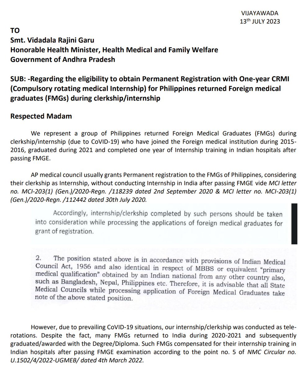 Philippine78325's tweet photo. @DrDhruvchauhan @FordaIndia @NMC_IND @apjuda1 @MoHFW_INDIA @VidadalaRajini @AndhraPradeshCM @official_afa_ @ysjagan
#injustice #2yearsinternship
Bring Justice to the Andhra FMGs of Philippines 2021 who returned during Clerkship/Internship.
Misinterpretation of NMCs notice! https://t.co/D2DkC4hnQi
