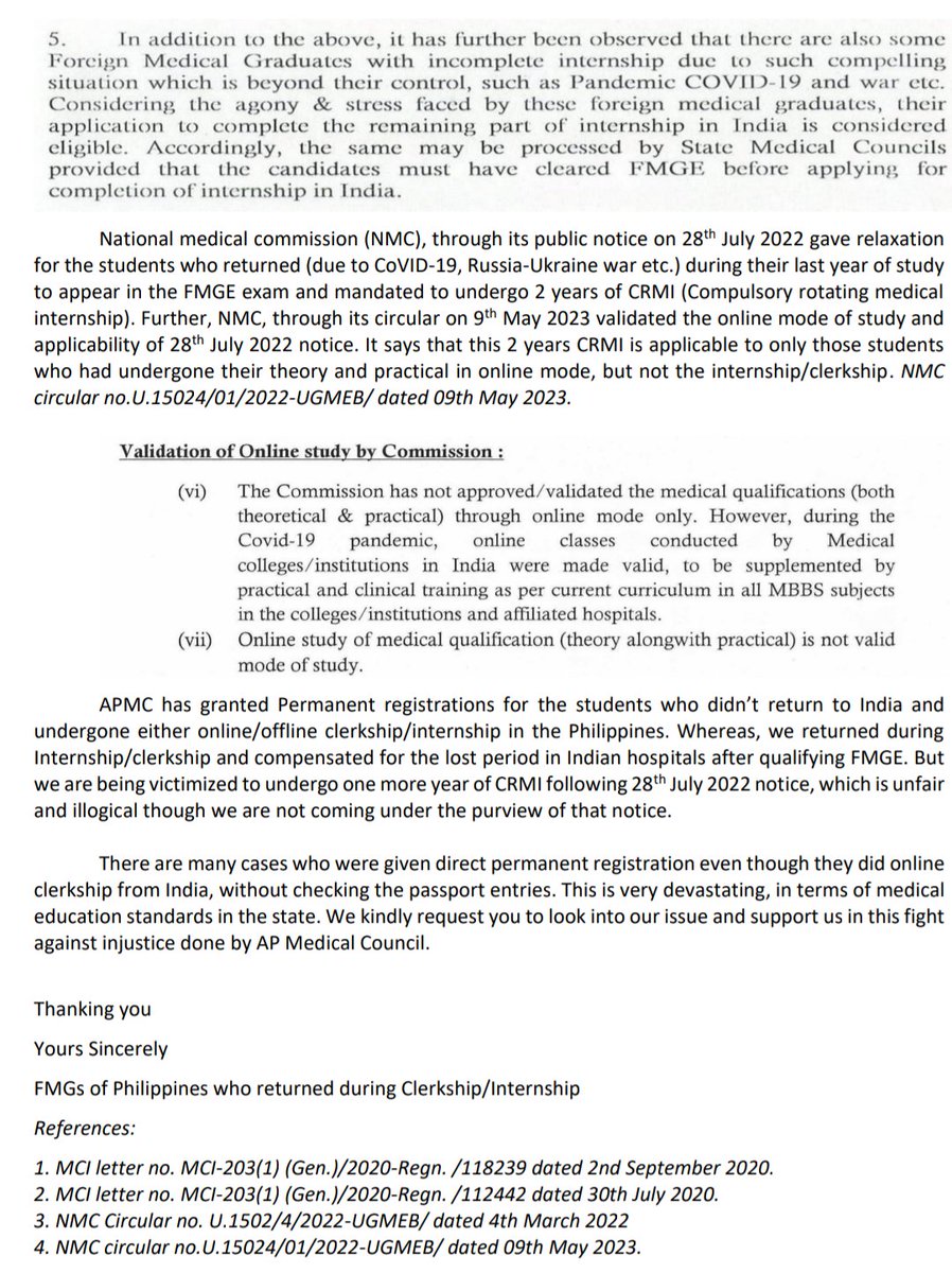Philippine78325's tweet photo. @DrDhruvchauhan @FordaIndia @NMC_IND @apjuda1 @MoHFW_INDIA @VidadalaRajini @AndhraPradeshCM @official_afa_ @ysjagan
#injustice #2yearsinternship
Bring Justice to the Andhra FMGs of Philippines 2021 who returned during Clerkship/Internship.
Misinterpretation of NMCs notice! https://t.co/D2DkC4hnQi