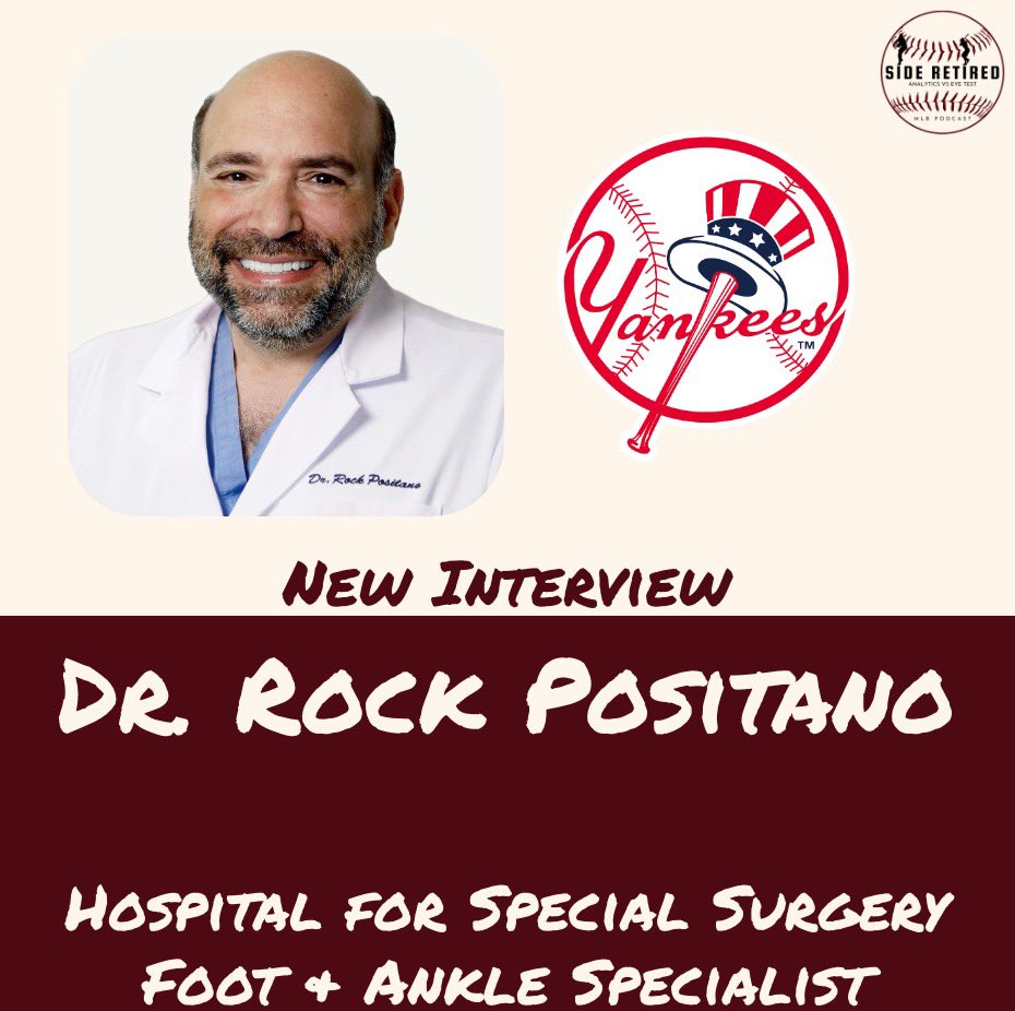 SideRetiredPod's tweet photo. New Interview!! @RockPositano from @HSpecialSurgery joins the show to talk all things Aaron Judge!! Diagnosis, recovery, timetable, long-term impact &amp; so much more!!

Interview Link: https://t.co/AGP6Fy1iJ2

#SideRetired | #SRInterview #RepBX https://t.co/0gwEhMNaBs