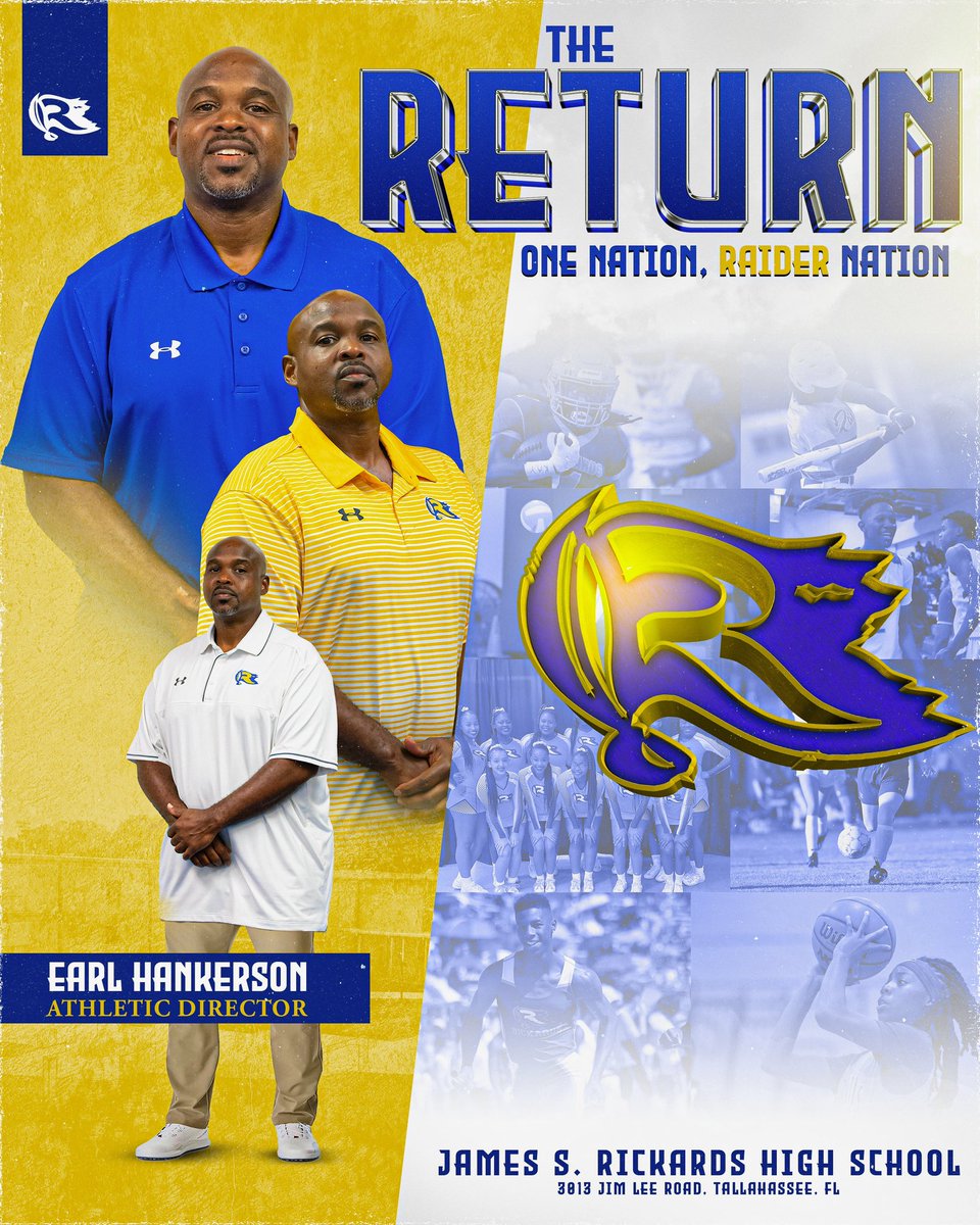 Rhsathletics1's tweet photo. “Leadership is not about you. It's about investing in the growth of others.'” - Ken Blanchard  The strength of our Athletic programs starts with the great leader! Welcome back AD Earl Hankerson! #family #onenationraidernation #finish #southsideup https://t.co/JNufKmW6Ei