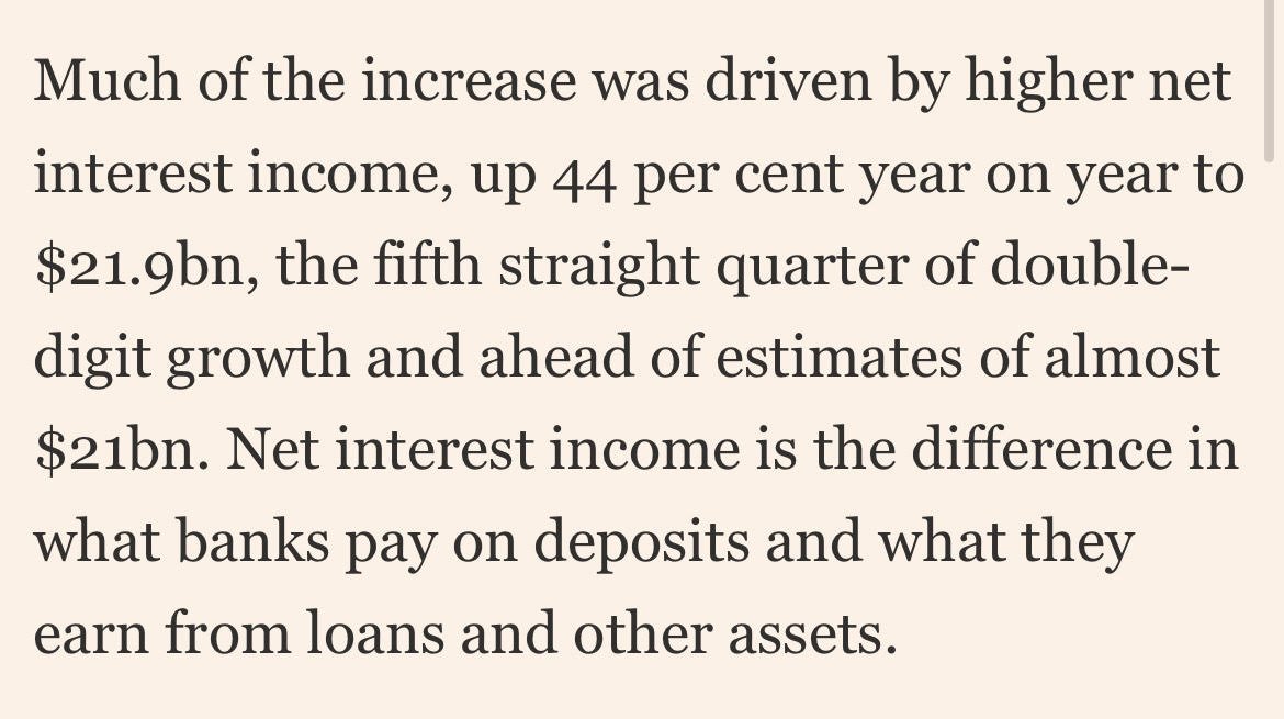 malekanoms's tweet photo. Big banks like JPM and WFC reported monster earnings today thanks to high net interest margins (NIM)

While many attribute this to Fed hikes, the real reason are laws that force all of us to subsidize banks.

Crypto fixes this, but not without a fight. Here's how 🧵👇 https://t.co/fXBgzd6phf