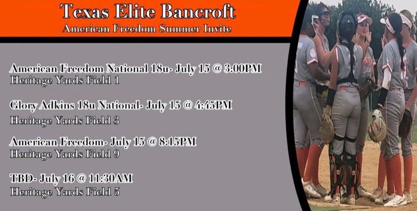 Schedule for this weekend! Come out to see us 🙌<a href="/TXEliteBancroft/">Texas Elite Bancroft 18U</a>