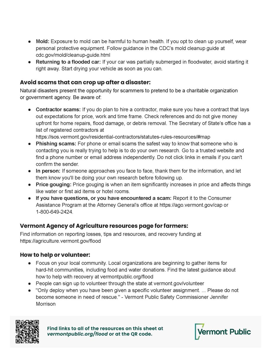 Vermont Public has compiled a list of resources on flood safety and recovery in a printable PDF flyer. Readers are encouraged to print and share this document with neighbors and community organizations. #vtflood23

PDF: npr.brightspotcdn.com/31/ea/a1ddb2c8…