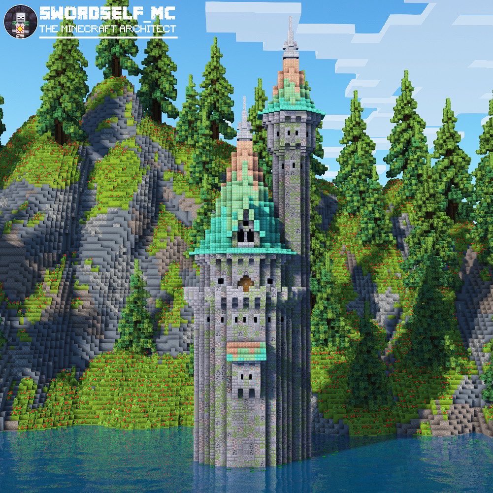 Swordself_MC's tweet photo. Tower on the lake 
——————————————————
#Minecraft #Minecraftbuilds #minecraft建築コミュ #マインクラフト https://t.co/OXXk1o3qaz