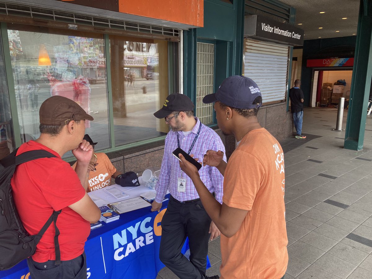 outrospecting's tweet photo. Our @NYCHealthSystem partners Urban Neighborhood Services/@JCCGCI, @MayorsPEU, and @MetroPlusHealth are out in #ConeyIsland today, spreading the word about #NYCCare, connecting folks to primary care services, health insurance, and more! #NYCCareAction https://t.co/eRiZk3BwO3