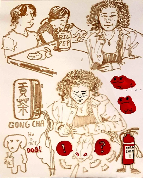 Friend sketches with dying markers