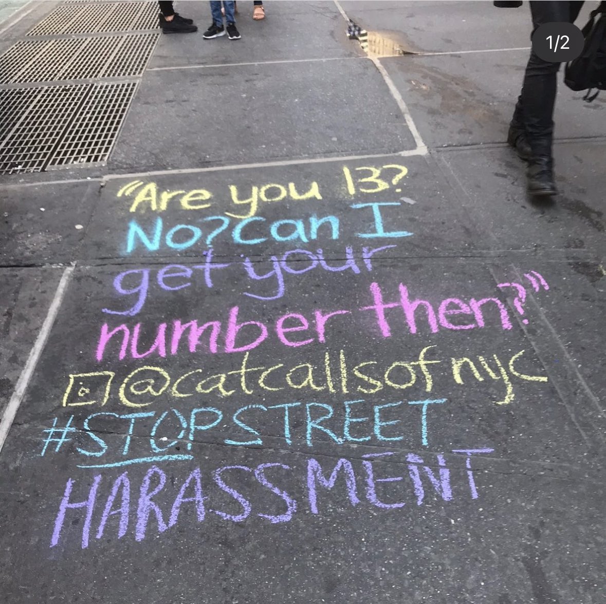 catcallsofnyc_'s tweet image. When did you first experience catcalling? The majority of messages we receive are from teenagers and preteens. Clearly catcallers are targeting underaged girls. Share your story, link in bio. #stopstreetharassment #chalkback #nomeansno #feminism