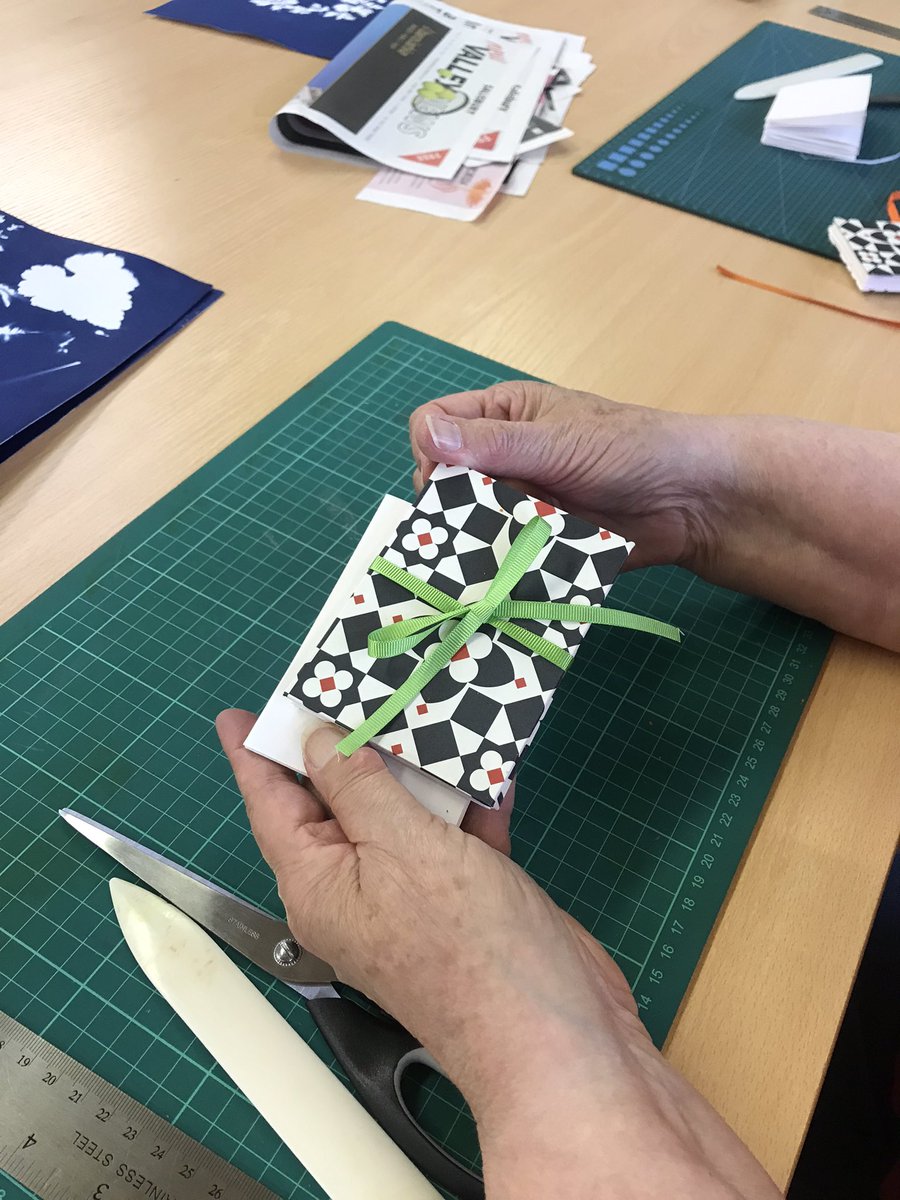 I’m very pleased to have been supporting <a href="/SalisburyNHS/">Salisbury Hospital</a> staff wellbeing this month with 2 creative workshops for <a href="/ArtCareUK/">ArtCareUK</a> Staff Arts Club. Cyanotype prints and Mini-meander books. The projects were fun, the company and conversations better! #creativewellbeing #artsandhealth