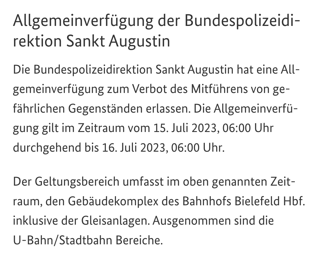 alibi602's tweet photo. Die Polizei hat am Hbf #Bielefeld eine Waffenverbotszone für Samstag eingerichtet. Es ist mit vermehrter Polizeipräsenz und Kontrollen zu rechnen.
Eine Verbindung zur Demo "Die Polizei lügt" in Herford ist nur Spekulation.
Plant es auf jeden Fall für die Anreise mit ein. https://t.co/WK3nZplmkv