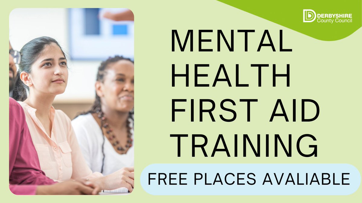 We have space available on our Derbyshire County #MentalHealthFirstAid Training. 

Free for staff and volunteers from statutory, community or voluntary sector organisations. 

If we're working with you, ask if you qualify. 

To book -  Derbyshire.gov.uk/mentalhealthtr…