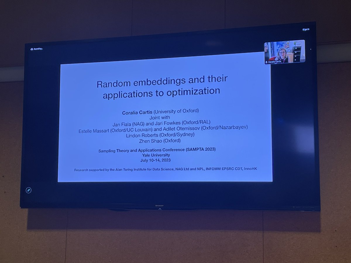 Coralia Cartis of @UniofOxford is the first speaker of DAY 5!! Fascinating talk on random embeddings and their applications in ml!