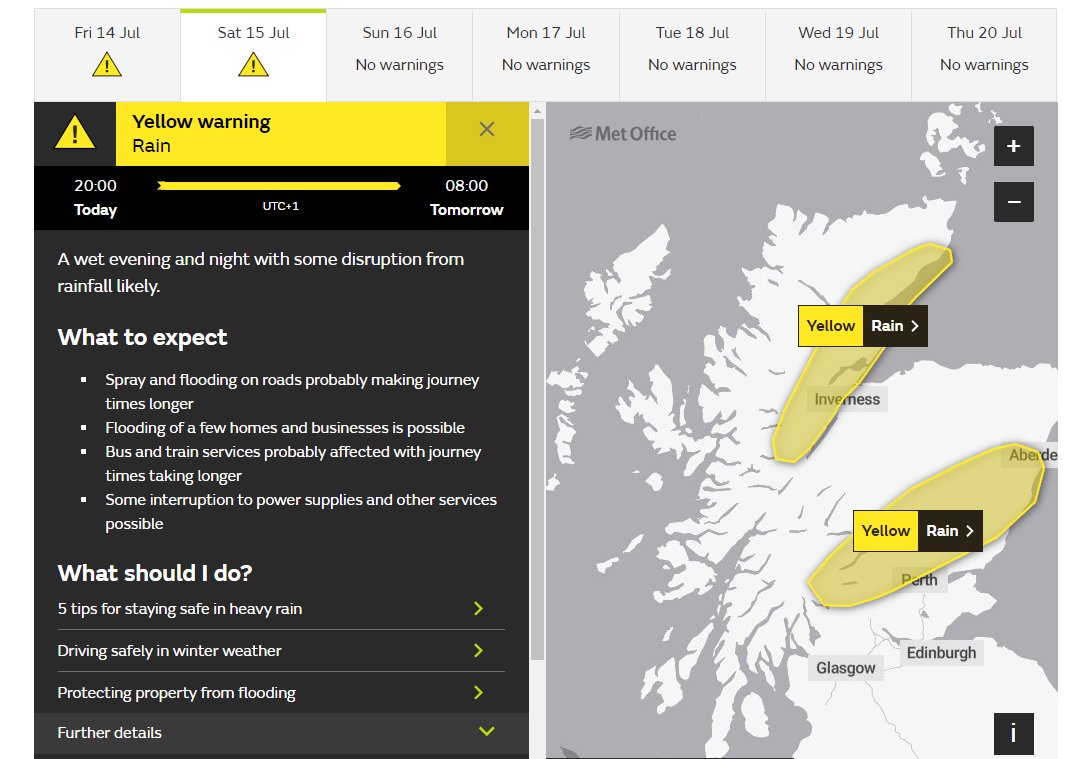 LBCNewsScot's tweet photo. There's a warning heavy rain could cause travel disruption over the weekend. Network Rail's restricting train speeds on a number of routes on Saturday, including parts of the Glasgow-Edinburgh line #HeartNews https://t.co/11ECpHf1L0