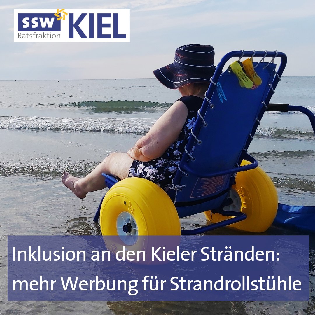 Inklusion an den Kieler Stränden: mehr Werbung für Strandrollstühle
Unsere Aufgabe als Stadt mit dem Querschnittsziel #Inklusion ist nicht nur, entsprechende Angebote  vorzuhalten, sondern die Kieler*innen auch aktiv zu informieren und einzubinden.
ssw-ratsfraktion-kiel.de/inklusion-an-d…