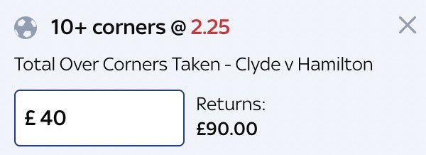 Stan4Chain's tweet image. Clyde v Hamilton 🏆

🔹Stake £40 on 10+ total corners on Sky Bet 🔵

🔹Stake £28 on under 10 total corners on Bet365 🟢

🔹Guarantees £23 or £22 profit 🔥

#Scottishcup