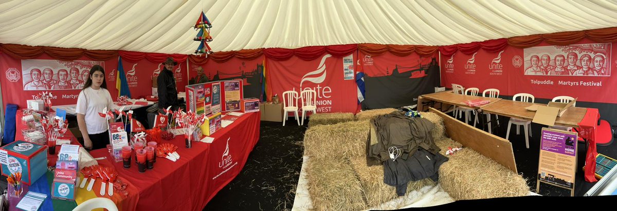 unitesouthwest's tweet photo. It may be a bit wet and wild out there today but it's nice and dry in our @unitetheunion marquee for  @TolpuddleFest

All ready for the weekend and to welcome you all to come and find out more abut the campaigns we are supporting. https://t.co/Q9GSPnvLCC