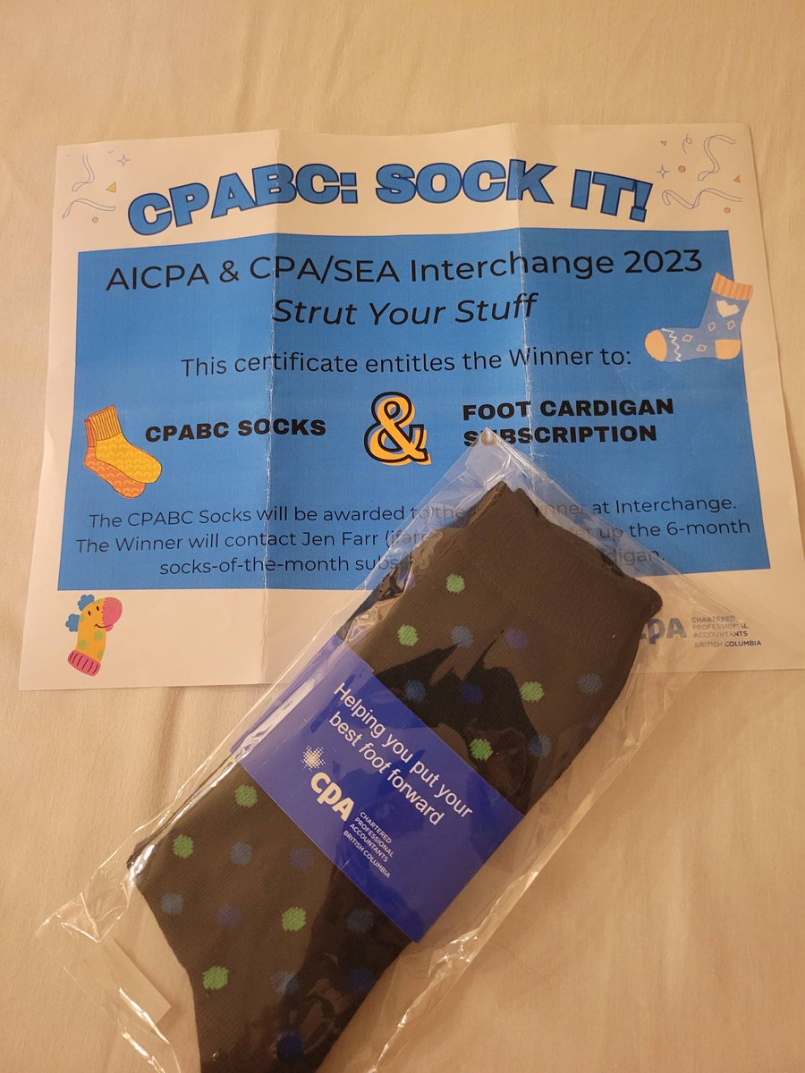 Super excited to have won a sock of the month subscription from <a href="/cpa_bc/">CPABC</a> at #INTCHG23 !!