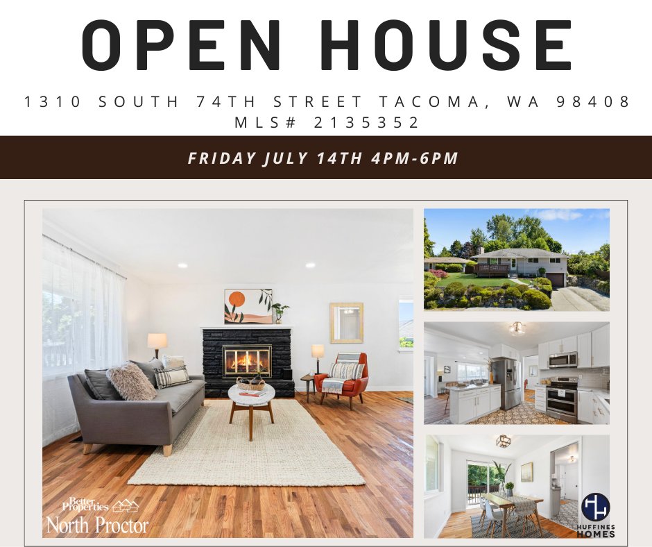 Open House Today 4pm-6pm!
📍 Location: 1310 S. 74th Street, Tacoma, WA 98408

#RealEstate #DreamHome #TacomaLiving #LuxuryProperty #HomeForSale #TacomaRealtor