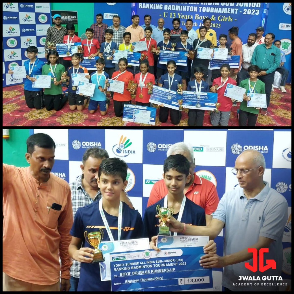 JwalaGuttaAcad's tweet photo. We are thrilled to announce that Shaurya Singh Rana has emerged as the U13 Boys Doubles runner-up at the Yonex-Sunrise All India Sub Junior Ranking Badminton Tournament 2023 held in Bhubaneswar. Our warmest congratulations to Shaurya and his coaches!
#JGAE #HardworkPaysOff https://t.co/k6YBHSlq01