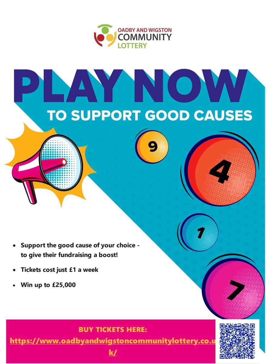 Oadby_Wigston's tweet photo. Fancy a chance to win £25,000 while supporting local good causes? Tickets are on sale now for our brand new community lottery! 🤩

At least 60% from each ticket sold goes directly to registered good causes in Oadby &amp; Wigston! ✨

Buy tickets here 👉https://t.co/a2rF2sWJTm https://t.co/PJU7ZJxTbA