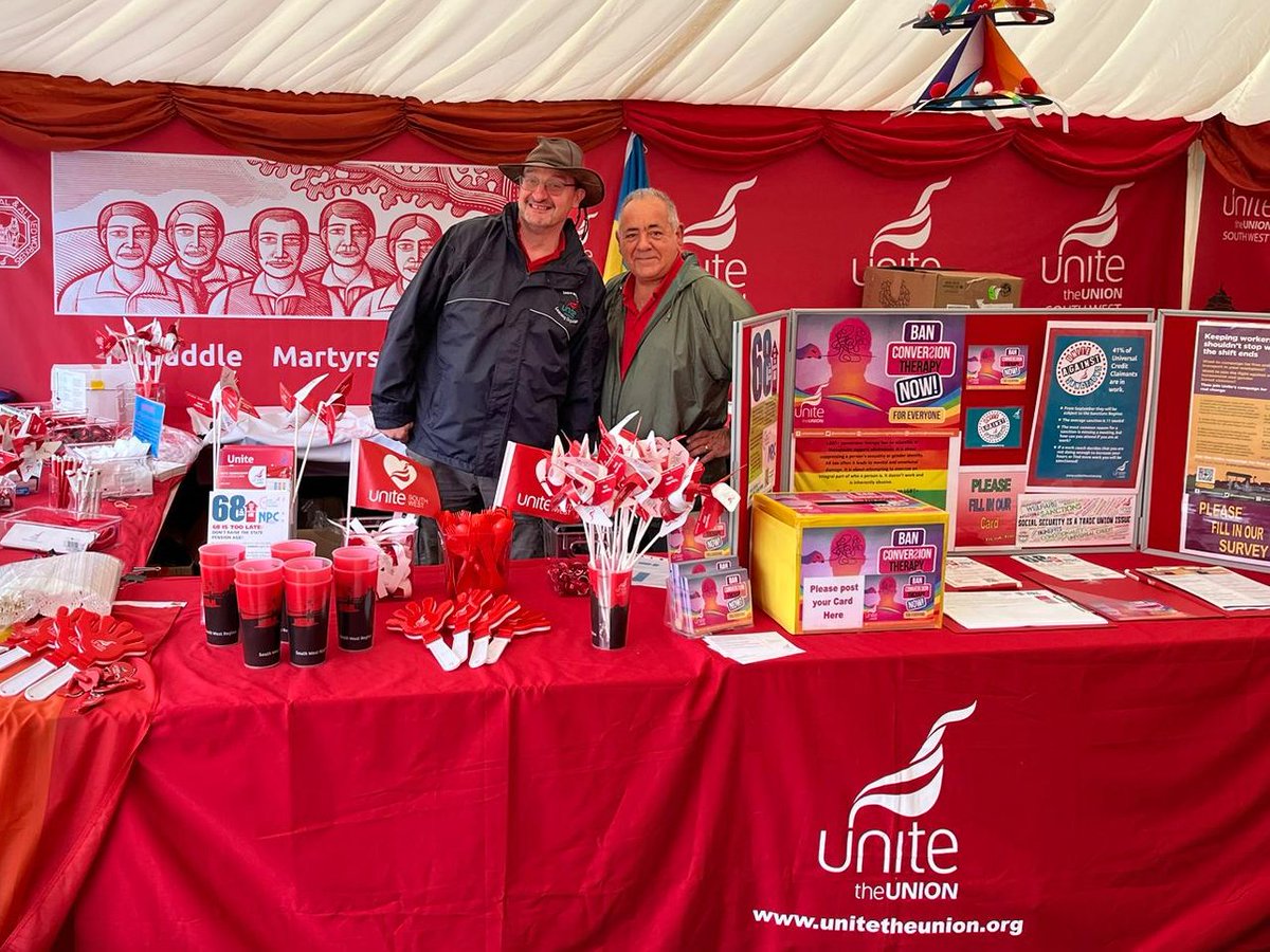 unitesouthwest's tweet photo. It may be a bit wet and wild out there today but it's nice and dry in our @unitetheunion marquee for  @TolpuddleFest

All ready for the weekend and to welcome you all to come and find out more abut the campaigns we are supporting. https://t.co/Q9GSPnvLCC