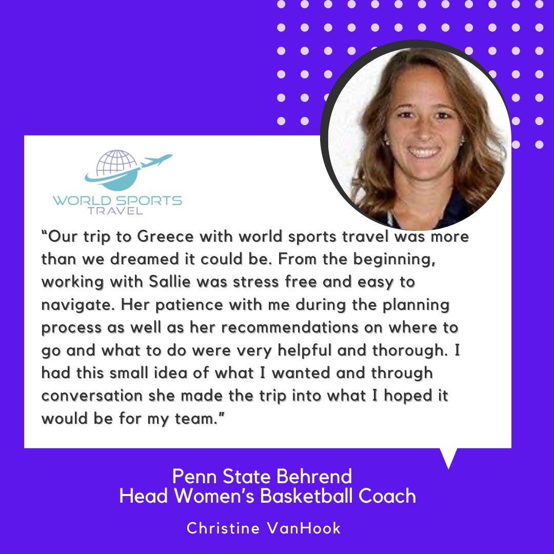 WrldSportsTrav's tweet photo. We ❤️ a good trip & a great review📝
Thank you @coachvanhook14 for trusting us to get the job done✅
#worldsportstravel #review #testimonial #psubehrend #psubehrendwbb https://t.co/Wq2VxhBv9C