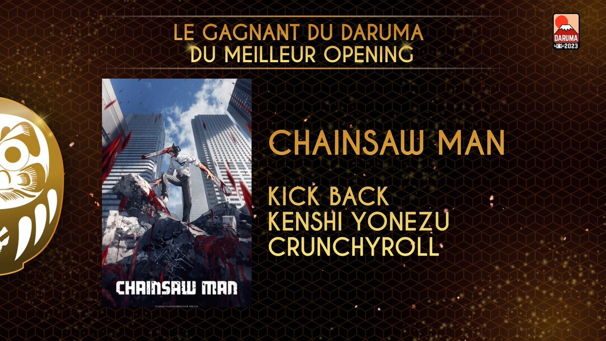 <a href="/SpyFamilyAnime/">SPY x FAMILY FR</a> <a href="/Jujutsu_anime/">JUJUTSU KAISEN FR</a> Qui ne l'a pas encore en tête ? 💥

Kick Back de Kenshi Yonezu pour Chainsaw Man nommé meilleur opening ! 🎵