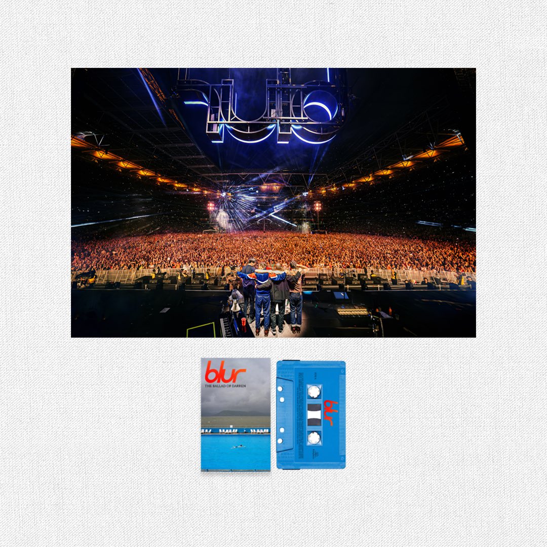 Celebrate blur's incredible Wembley Stadium shows with an exclusive poster and 'The Ballad of Darren' cassette bundle. Only available in the blur shop. 📸 @SHOTBYPHOX Pre-order: blur.lnk.to/wembleybundle