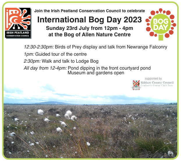 Join IPCC to celebrate International Bog Day on the 23rd July, at the Bog of Allen Nature Centre from 12-4pm. Visit ipcc.ie/events/ for more details. IPCC thank @KildareCoCo for their support through the Festival Grant Scheme 2023. #LoveBogs