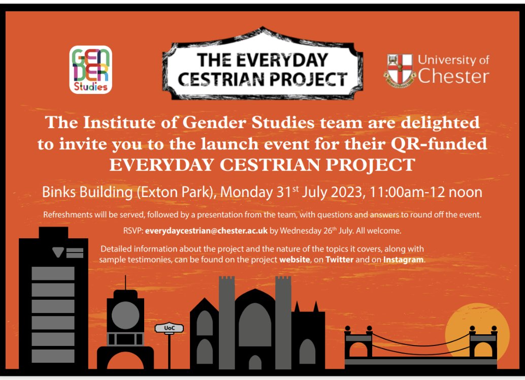 Come and see the work we've been doing on our Everyday Cestrian Project. All welcome - Exton Park campus - Monday 31st July. Learn about this exciting new community engagement project!