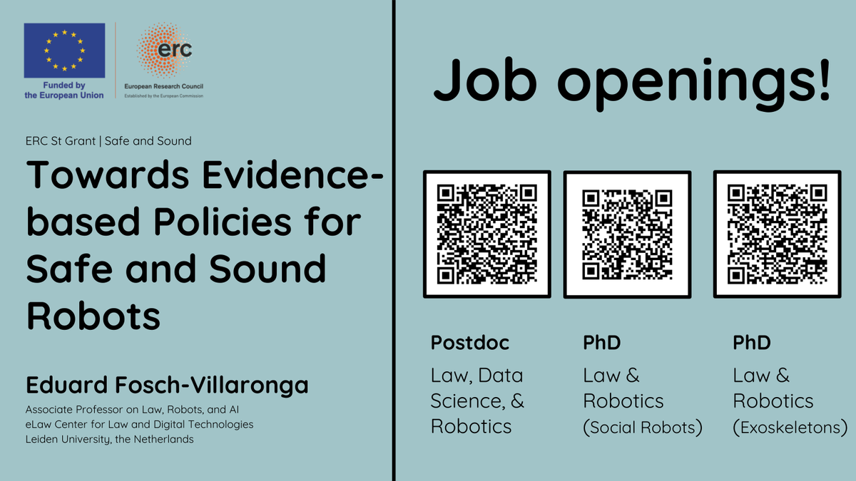 🚨 ACADEMIC JOB(S) ALERT! @eLaw_Leiden @LeidenLaw @UniLeidenNews is hiring 1 Postdoc & 2 PhDs to work on my @ERC_Research project #SAFEandSOUND. More info about the project in this link: universiteitleiden.nl/en/research/re…. About the positions in this thread 👇