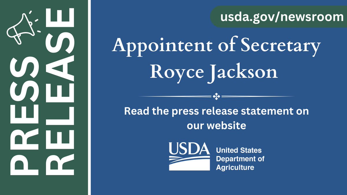 usda_ap's tweet photo. 📢PRESS RELEASE: View the statement on our website regarding the Appointment of Secretary Royce Jackson. https://t.co/YBCWB5LTvd https://t.co/T2CAnvZQAy