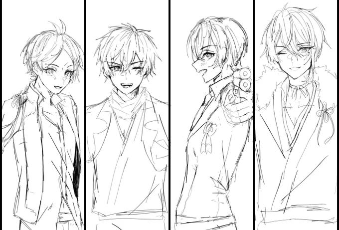 フォロワーさんに🚢居るの嬉しいので1年前と2年前に描いてた途中の💚💜❤️💛の過去絵あげる! 