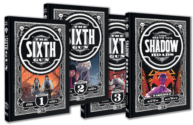 cullenbunn's tweet photo. THE SIXTH GUN DELUXE OMNIBUS LIBRARY is rolling right along! This is an amazing way to experience the entire epic and prepare for the new series Brian and I are doing in 2025! https://t.co/yYOwtXy4Gg https://t.co/SuTLiqllMG